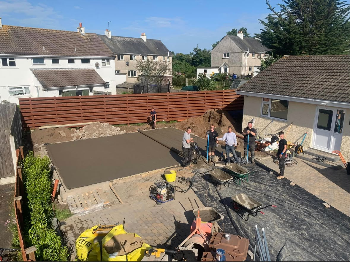Detached triple garage build — reinforced concrete floor slab